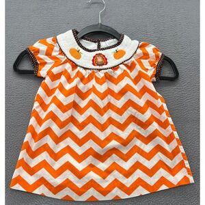 Emily Rose Dress Girls 3T Orange Chevron Smocked Turkey Pumpkin Thanksgiving